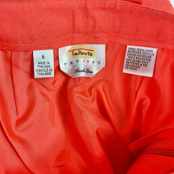 Talbots Pants Womens 6P Coral 100% Irish Linen Lined Side Zip Creased Front Corp - Picture 14 of 15